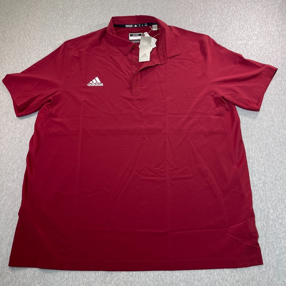 Adidas Stadium Coaches Men XXL Maroon Polo Shirt NWT Short Sleeve Golf Red 2XL